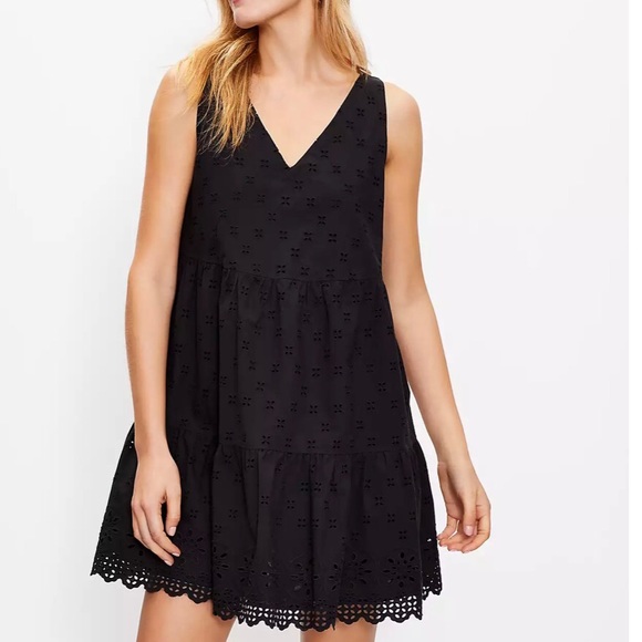 LOFT | Dresses | Loft Eyelet Tiered Swing Dressblackmedium | Poshmark